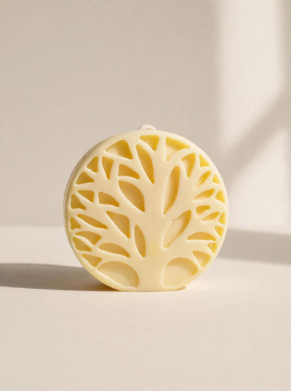 Vela circular clara con árbol y ramas en relieve